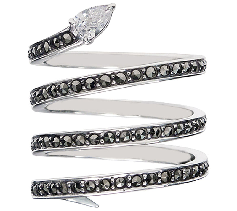 Suspicion Sterling Simulated Diamond & Marcasite Snake Ring — View 3