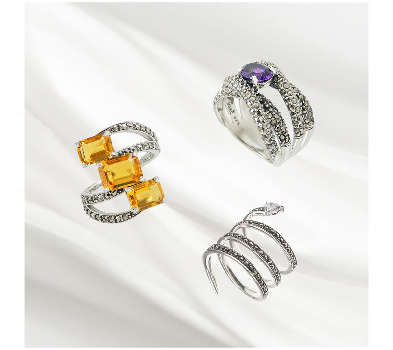 Suspicion Sterling Simulated Diamond & Marcasite Snake Ring — View 5