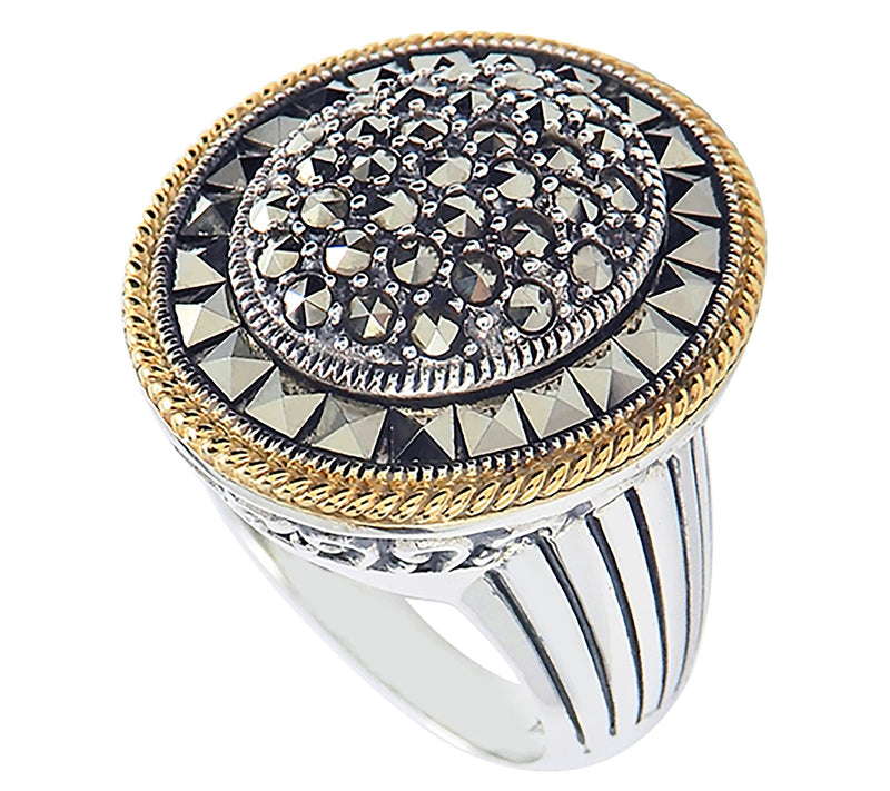 Suspicion Two-Tone Sterling Silver Marcasite Statement Ring — View 4