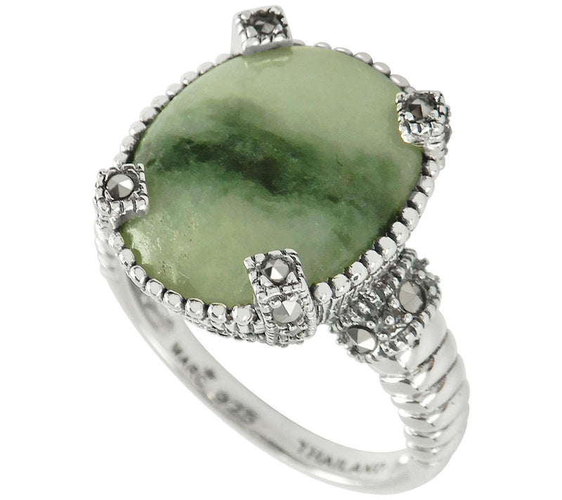 Suspicion Sterling Silver Jade Cabochon & Marcasite Ring — View 4