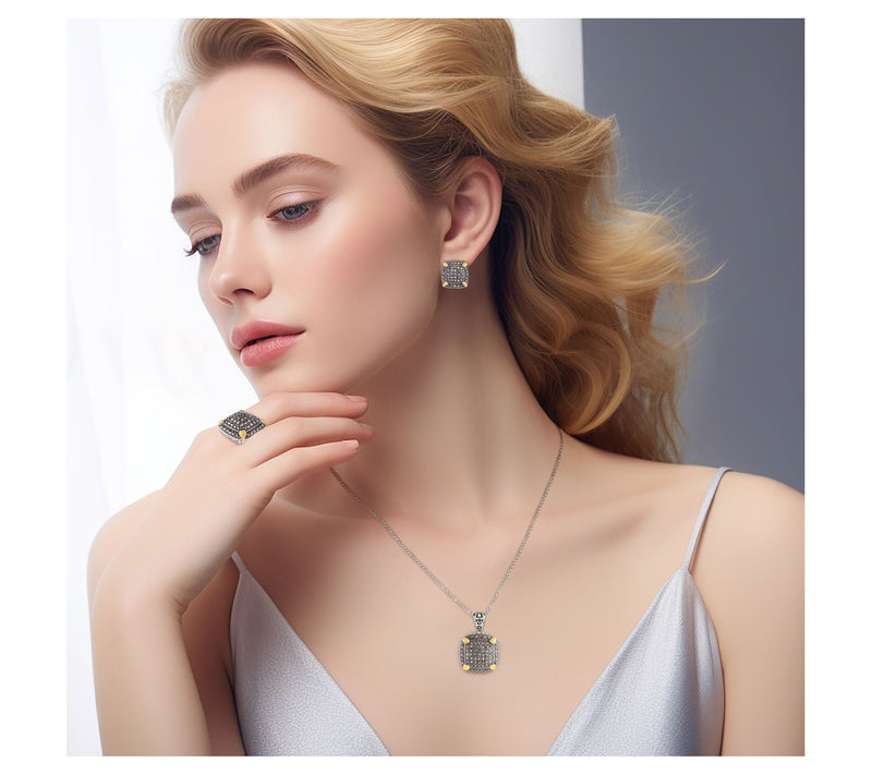 Suspicion Two-Tone Sterling Marcasite StatementRing — View 6