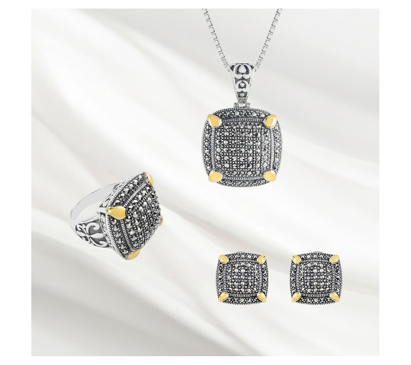 Suspicion Two-Tone Sterling Marcasite StatementRing — View 7