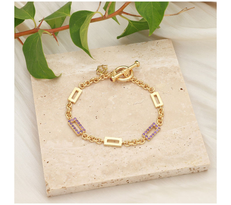 Elyse Ryan 14K Gold Clad Amethyst Modern Link Bracelet — View 3