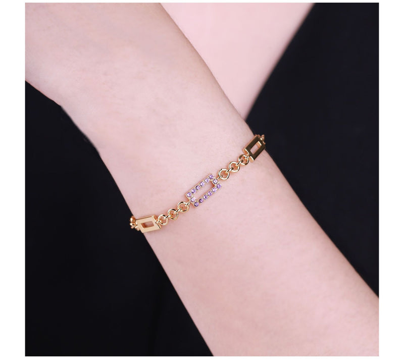 Elyse Ryan 14K Gold Clad Amethyst Modern Link Bracelet — View 4