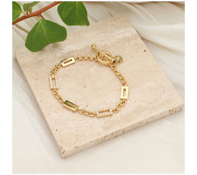 Elyse Ryan 14K Gold Clad White Topaz Modern Link Bracelet — View 3