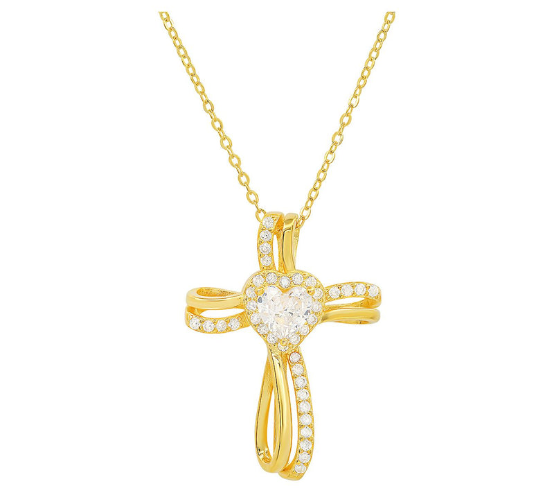 Sterling Silver Heart CZ Cross Pendant — View 7