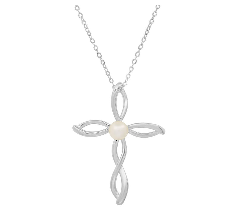 Sterling Silver Cultured Pearl Cross Pendant w/Chain — Main view
