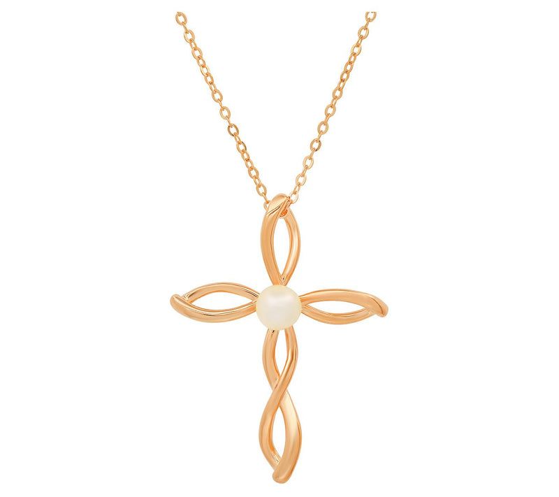 Sterling Silver Cultured Pearl Cross Pendant w/Chain — View 5