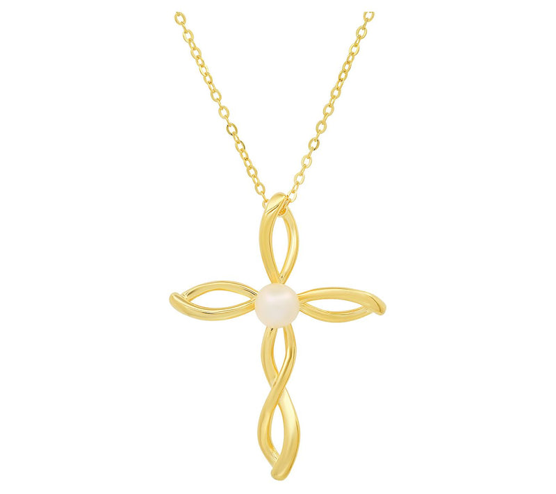 Sterling Silver Cultured Pearl Cross Pendant w/Chain — View 7