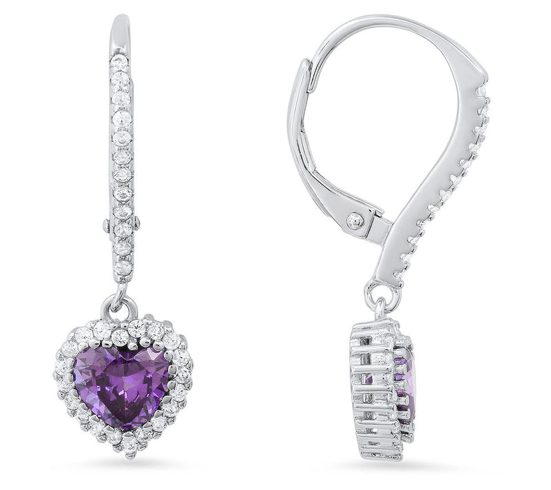 Sterling Silver Heart Birthstone Halo LeverbackEarrings — Main view