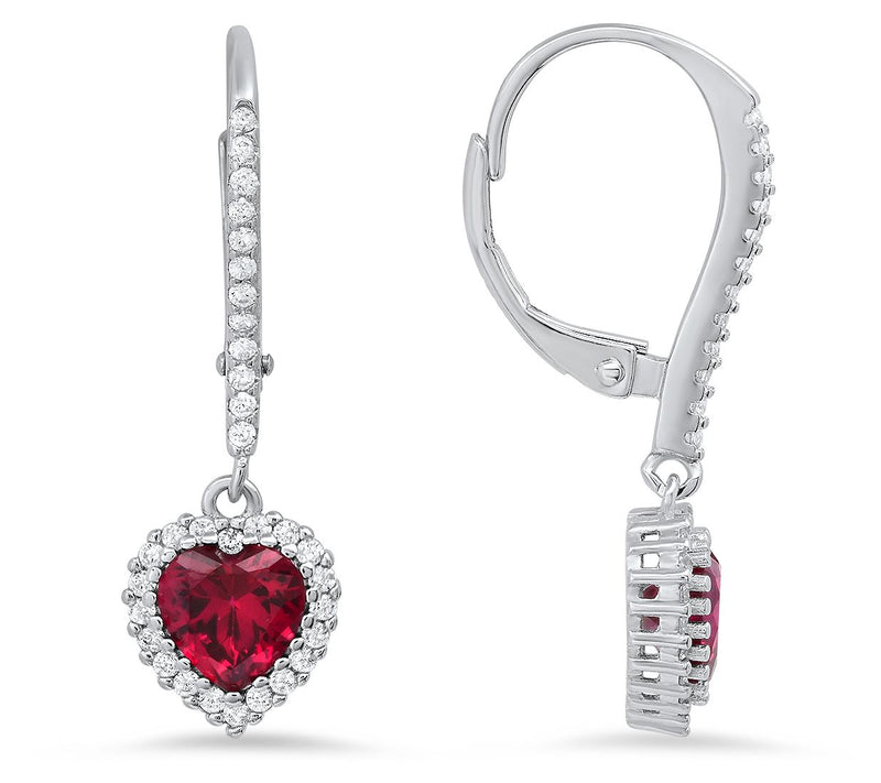 Sterling Silver Heart Birthstone Halo LeverbackEarrings — View 14