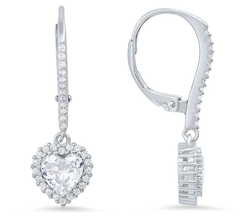 Sterling Silver Heart Birthstone Halo LeverbackEarrings — View 17