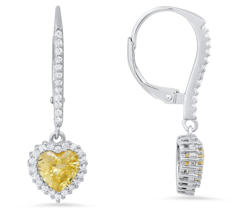 Sterling Silver Heart Birthstone Halo LeverbackEarrings — View 24