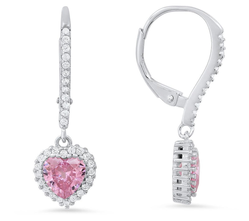 Sterling Silver Heart Birthstone Halo LeverbackEarrings — View 25