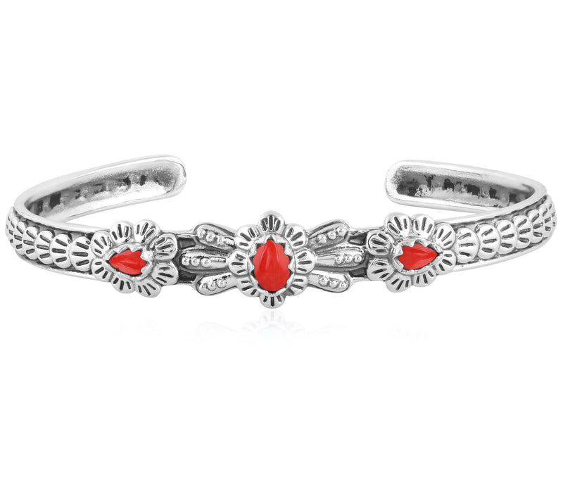 American West Sterling Silver Concha & Fan Gemstone Cuff — Main view