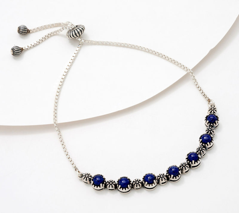 American West Sterling Silver Friendship Gemstone Adj. Bracelet — View 7