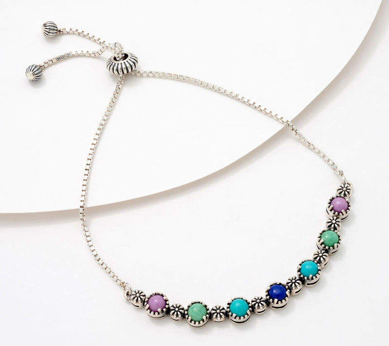 American West Sterling Silver Friendship Gemstone Adj. Bracelet — View 9