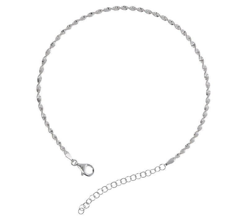 UltraFine Silver Twisted Herringbone Ankle Bracelet 2.8g — View 3