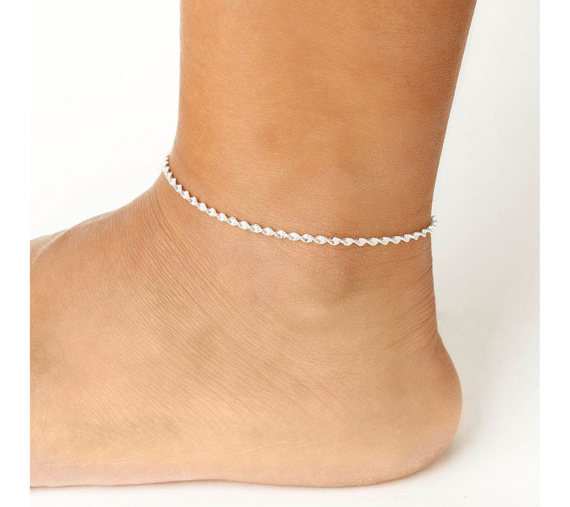 UltraFine Silver Twisted Herringbone Ankle Bracelet 2.8g — View 5