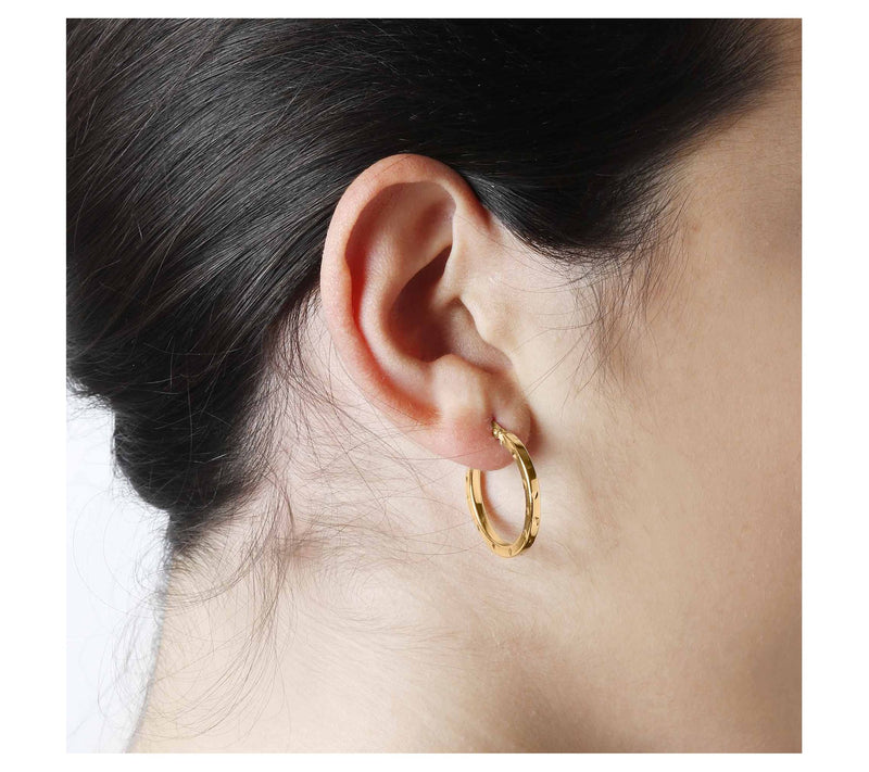 Veronese 18K Clad Diamond Cut 1" Round Hoop Earrings — View 3