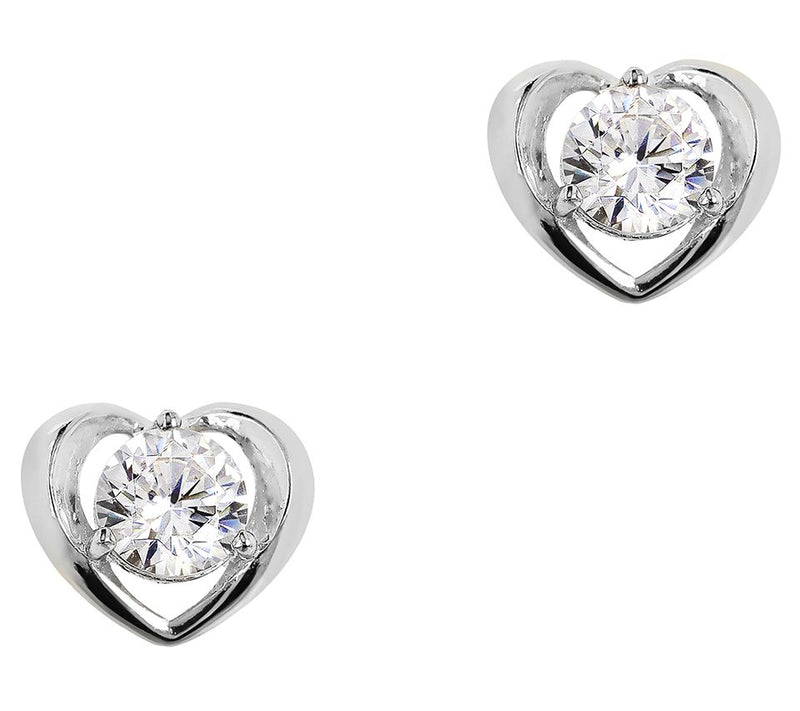 Diamonique Italian Silver Polished Heart Stud Earrings — View 8