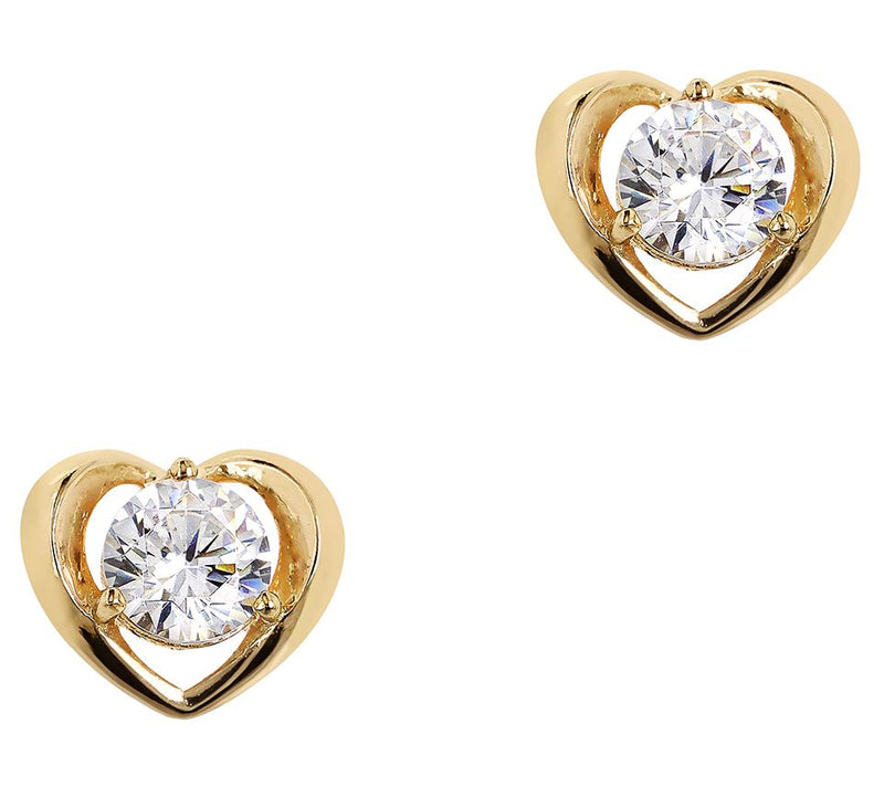 Diamonique Italian Silver Polished Heart Stud Earrings — View 9