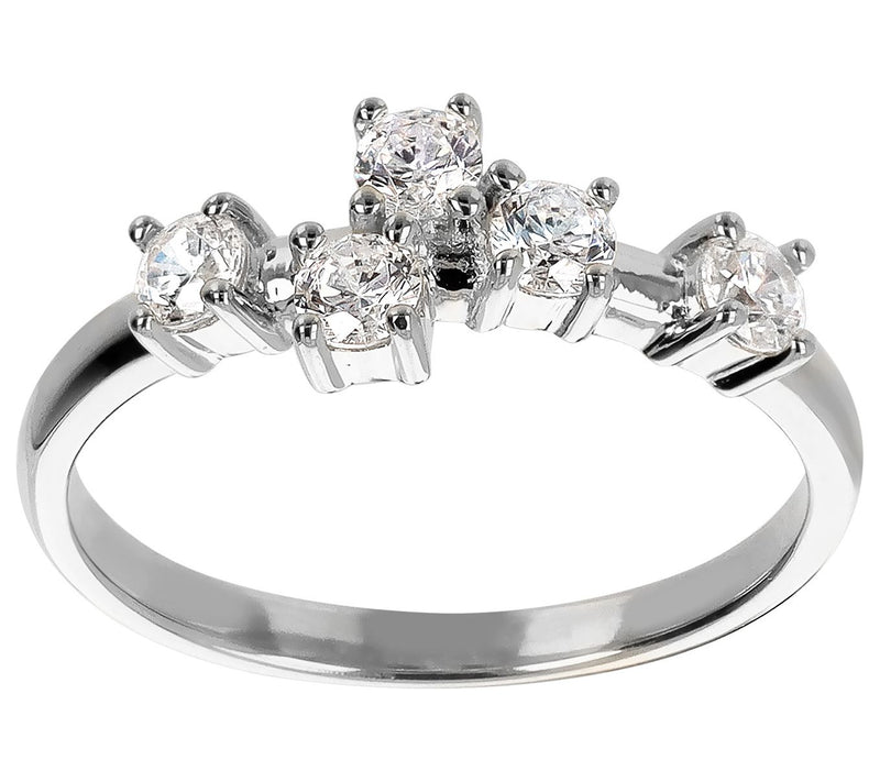 Diamonique Scattered 5-Stone Band Ring, Sterling Silver — View 7