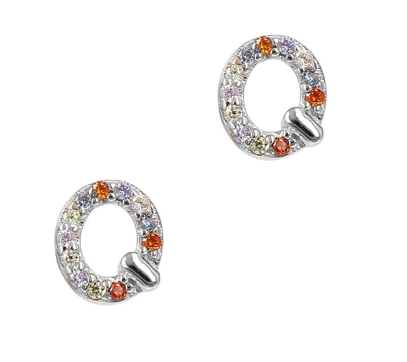 Diamonique Sterling Silver Multicolor Initial Stud Earrings — Main view