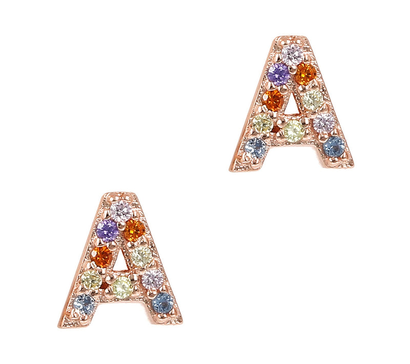 Diamonique Sterling Multicolor Initial Earrings, 14K Plated — View 26