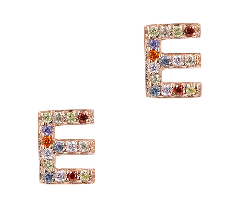 Diamonique Sterling Multicolor Initial Earrings, 14K Plated — View 29