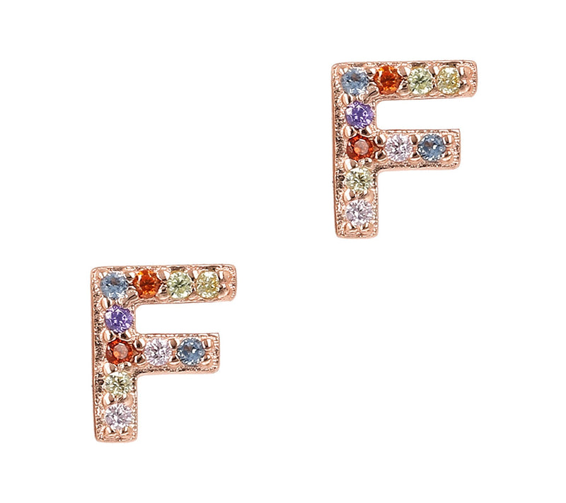 Diamonique Sterling Multicolor Initial Earrings, 14K Plated — View 30