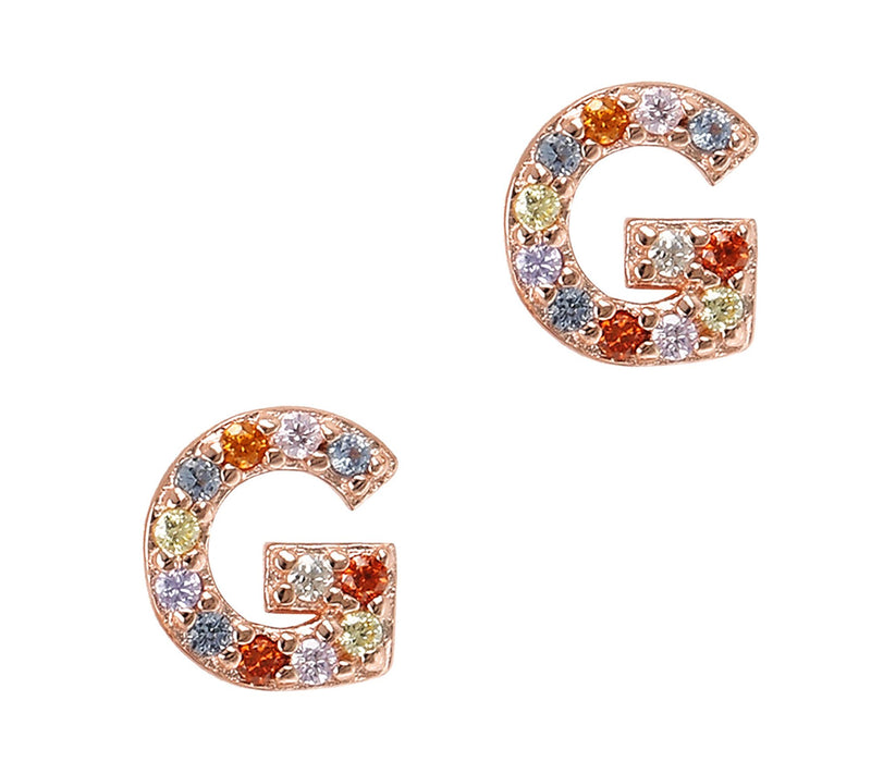 Diamonique Sterling Multicolor Initial Earrings, 14K Plated — View 31