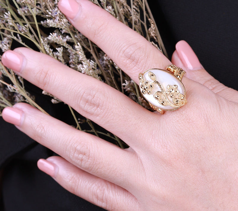 Dallas Prince 14K Gold Clad Mother of Pearl & Marcasite Ring — View 6