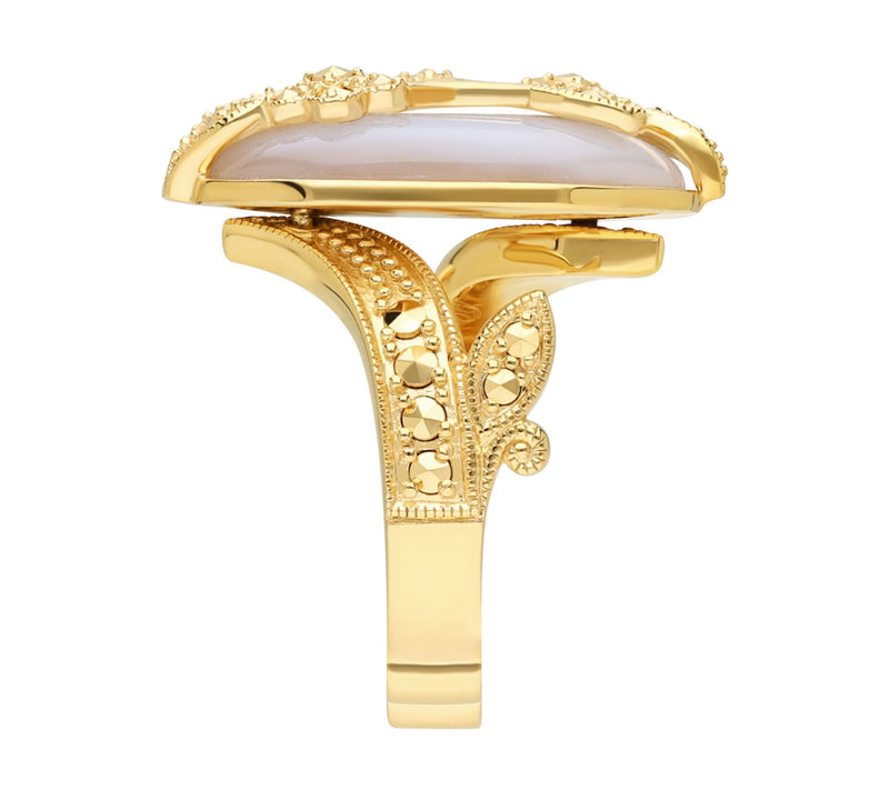 Dallas Prince 14K Gold Clad Mother of Pearl & Marcasite Ring — View 4