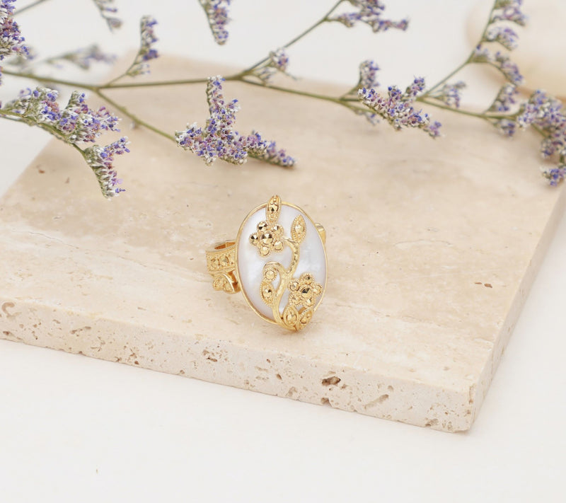 Dallas Prince 14K Gold Clad Mother of Pearl & Marcasite Ring — View 5