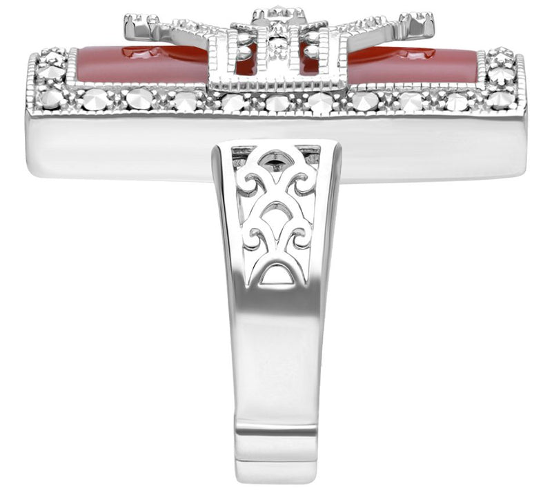 Dallas Prince Sterling Carnelian & Chrome Marcasite Deco Ring — View 4