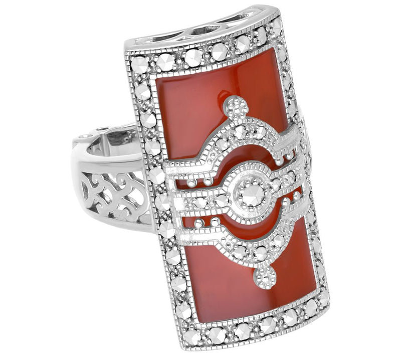Dallas Prince Sterling Carnelian & Chrome Marcasite Deco Ring — Main view