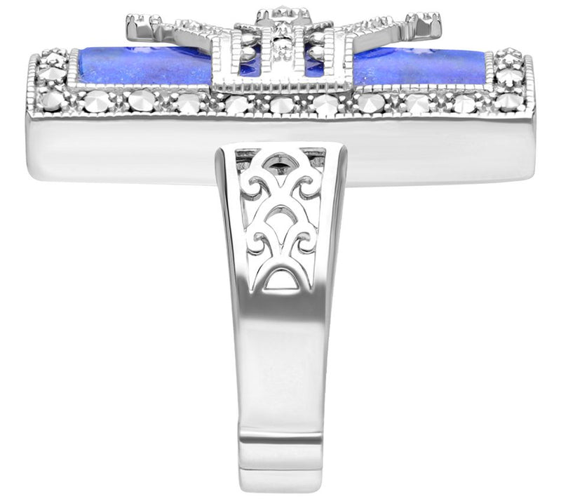 Dallas Prince Sterling Lapis & Chrome Marcasite Deco Ring — View 4