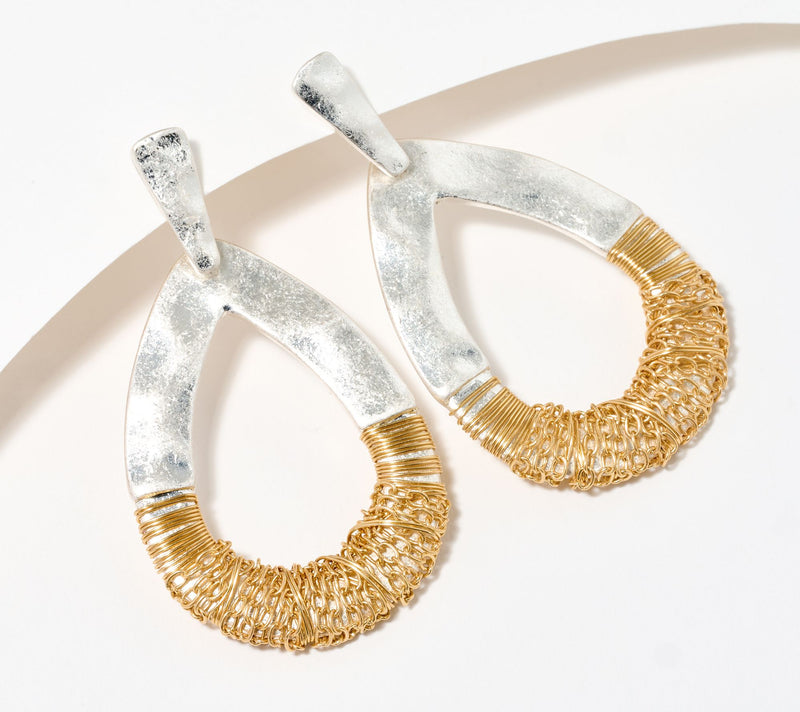 Susan Graver Mixed Metallic Chain Detail Drop Earrings — View 5