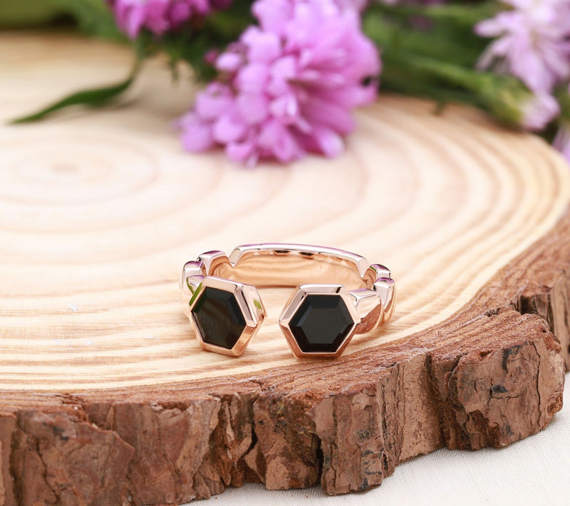 Goddaughters 14K Rose Gold-Clad Onyx Hexagon Ring — View 4