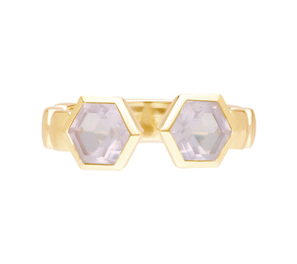 Goddaughters Silver 14K Gold-Clad Rose Quartz Hexagon Ring
