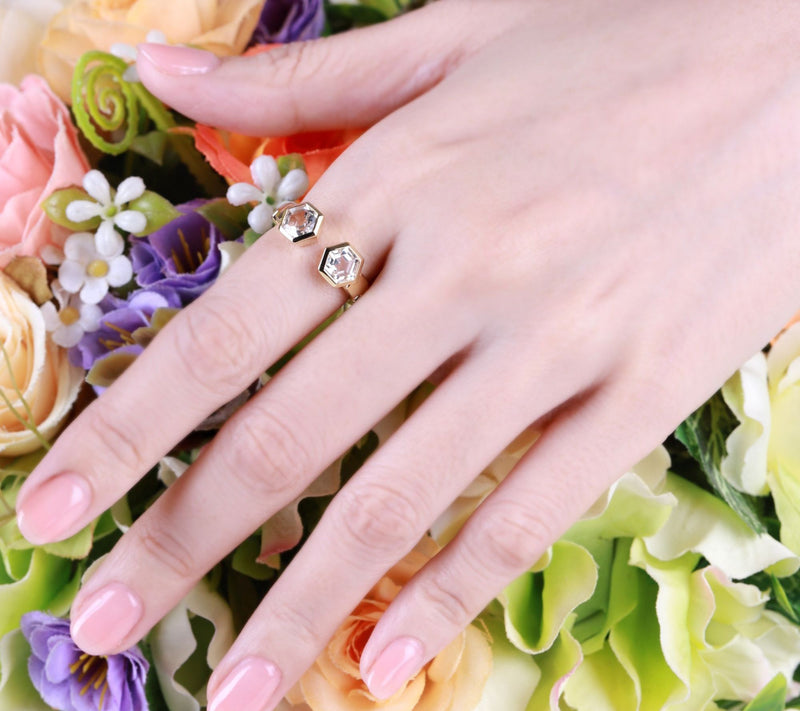 Goddaughters 14K Gold-Clad White Topaz HexagonRing — View 5