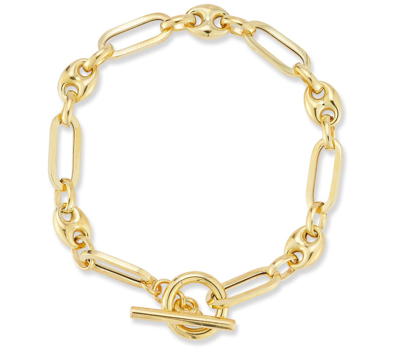 Italian Silver Oval & Mariner Link Toggle Bracelet, Sterling — View 8