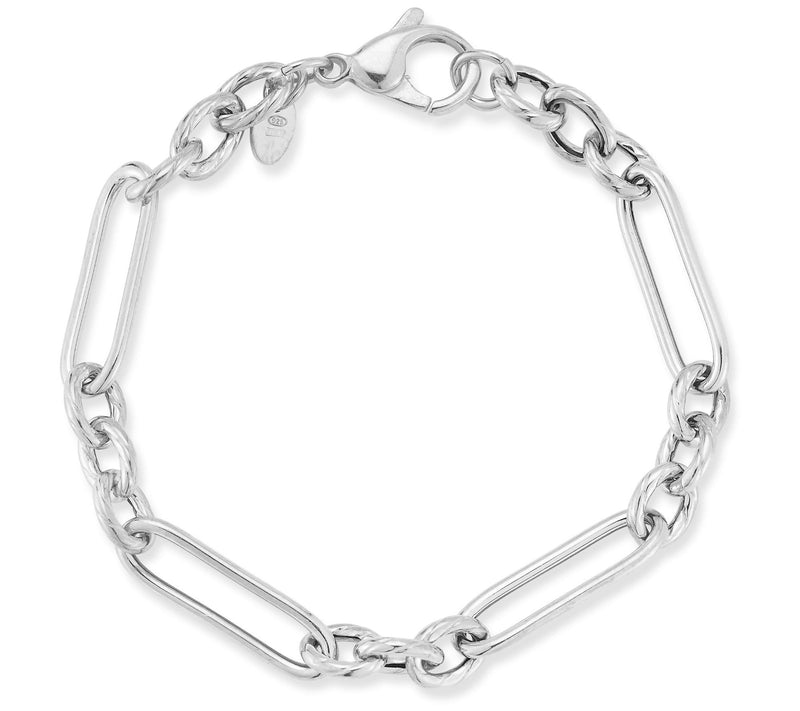 Italian Silver Oval and Twist Link Chain Bracelet, Sterling — View 7