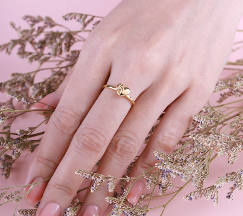 Ariva 14K Gold Basket Weave Heart Ring — View 5