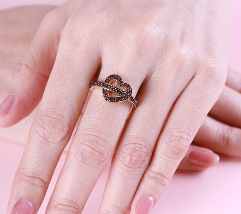 Ariva 18K Gold-Clad Garnet Open-Heart Ring — View 5