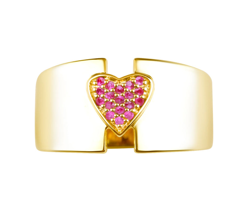 Ariva Sterling Silver Ruby Pave Heart Wide BandRing — View 5