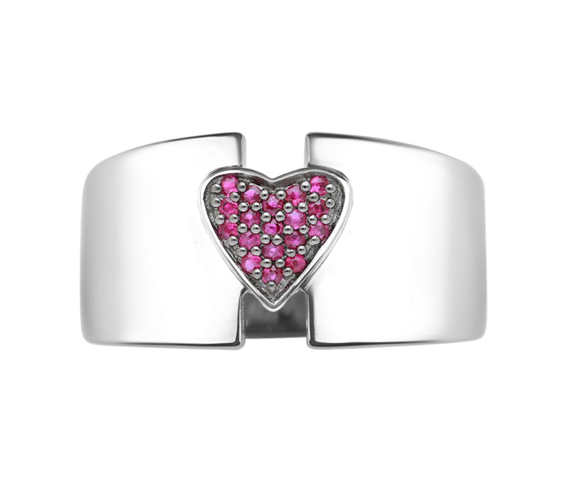 Ariva Sterling Silver Ruby Pave Heart Wide BandRing — Main view