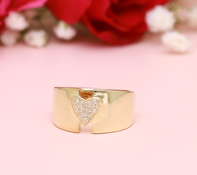 Ariva Sterling Silver White Topaz Pave Heart Wide Band Ring — View 4