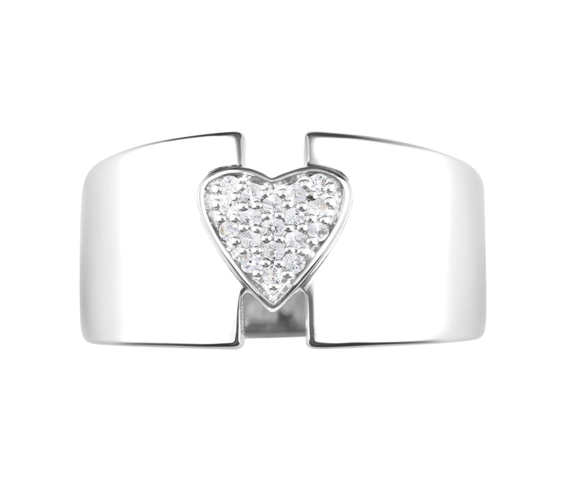 Ariva Sterling Silver White Topaz Pave Heart Wide Band Ring — View 8